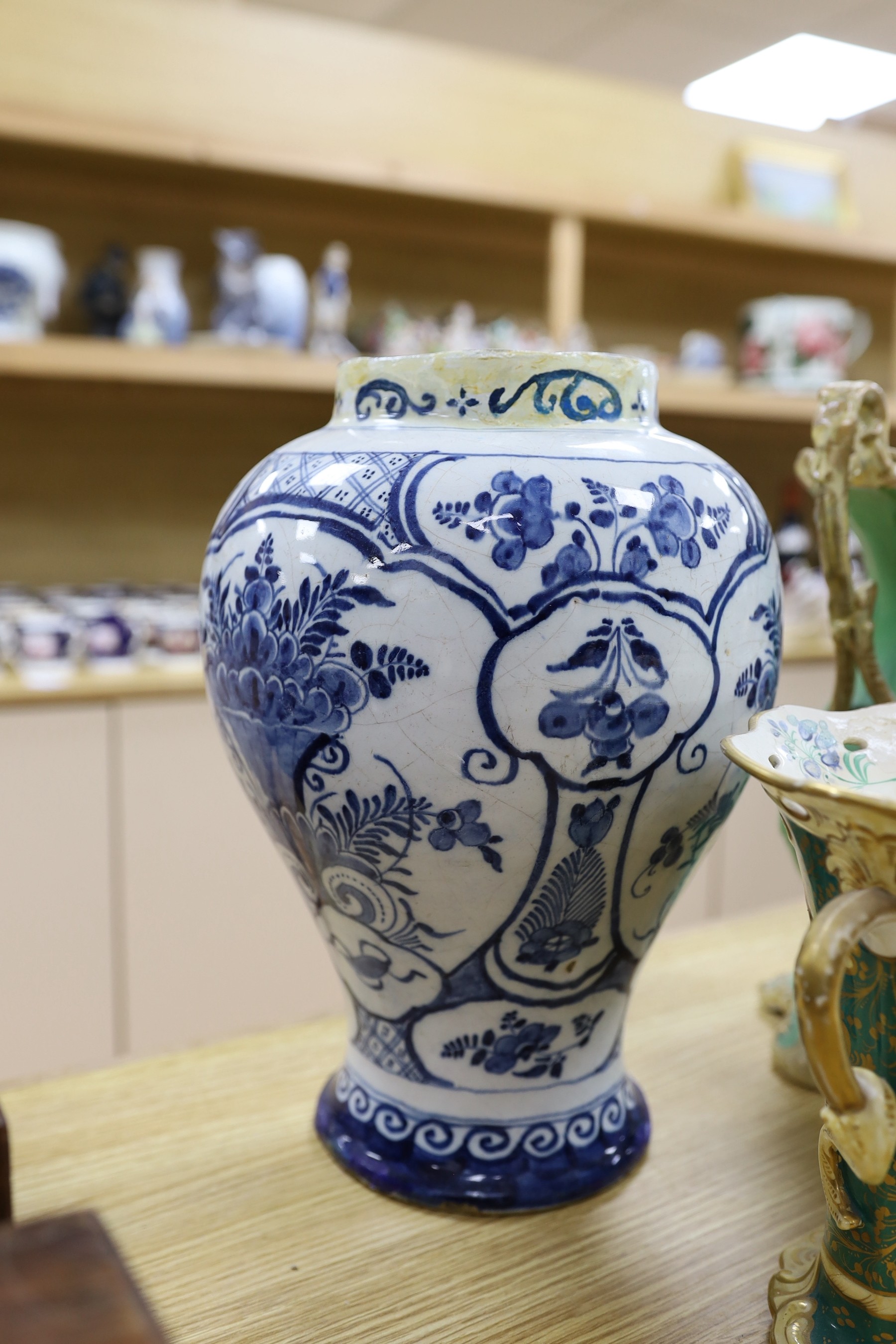 A quantity of earthenware to include Delft, tin glazed pottery, etc. and porcelain vases